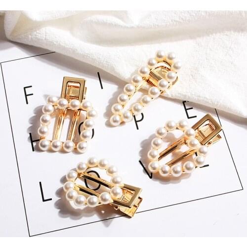 1 PC Women Girls Pearl Hair Clip Accessories Love Heart Round Hairpin Handmade Metal Cute Barrette Fashion Hairgrips Headwear