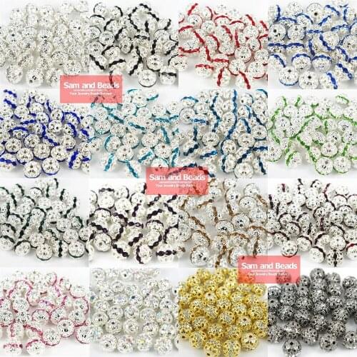 16COLORS ( 20Pcs=1Lot ! ) 10MM Copper Material Silver Plated Crystal Rhinestones Spacer Loose Charm Beads RSB13