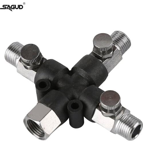 SAGUD 3-Way Airbrush Air Hose Splitter Manifold Airbrush Accessories Multi Use Fittings Connect 1/8" with Adjust Knob Valve