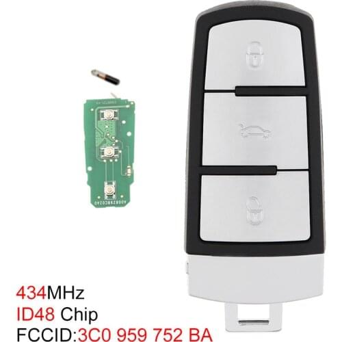 434MHz 3 Buttons Keyless Uncut Flip Smart Remote Key Fob ID48 Chip 3C0959752BA Fit for VW Passat B6 3C B7 Magotan CC 2006-2011