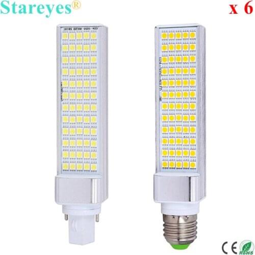 Free Shipping 6 pcs G24 G23 E27 12W SMD 5050 60 LED PL Corn Bulb LED Bedroom Light 930LM LED transverse inserted lights