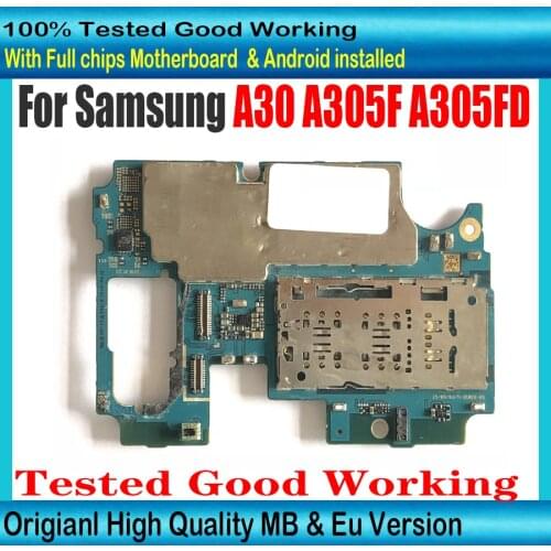 Free shipping Eu Version For Samsung Galaxy A30 A305F A305FD 64GB Motherboard with chips Logic Board With Android System