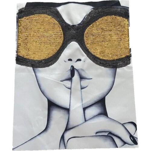 Large 3D Printed Fashion Girl Patches Supplies for Coat T-shirt Jeans Decorative Sew on Sequined Beauty Embroidery Appliques