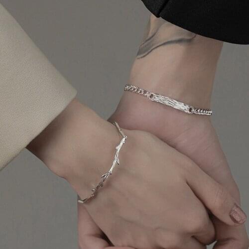 Binmonray 925 Sterling Silver Wood Has Branch Couple Bracelet Korean Simple Fashion Exquisite Plant Bracelet Women Man Fine Gift