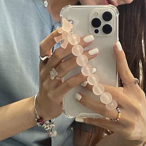 Cute Bear Pearl Wrist Chian Phone Case For iPhone 12 Mini 11 Pro MAX 6 7 8 Plus X XR XS Shockproof Transparent Cover