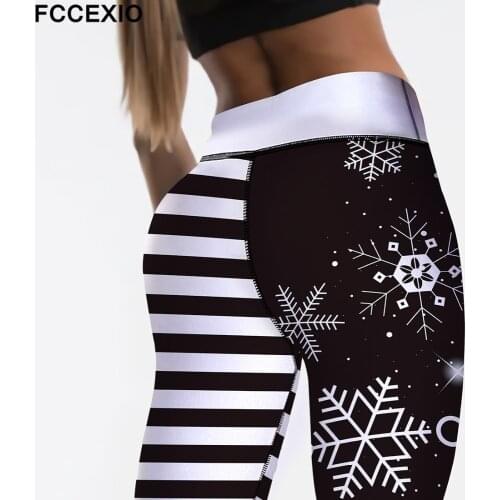 FCCEXIO Christmas High Waist Elasticity Women Printed Snowflakes Cute Pretty Leggings 4 Colors Workout Leggings Women Pants