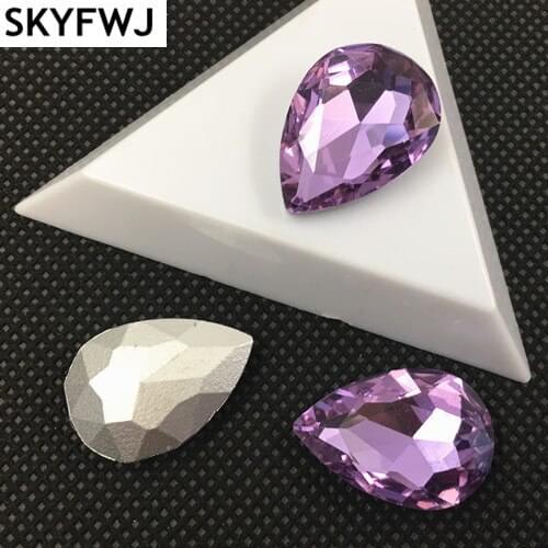 Violet Color TEARDROP Glass Crystal POINTED BACK Rhinestones 4x6,7x10,10x14,13x18,18x25,20x30,30x40mm Dress Drop stone