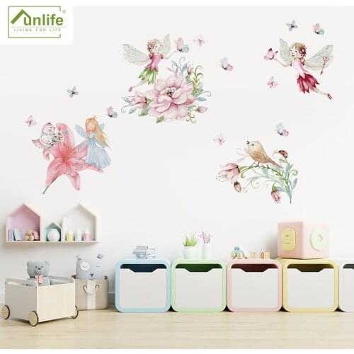 Funlife® Flower Fairies Self-Adhesive Wall Stickers Waterproof Wallpaper for Kids Nursery Bedroom Wall Decals Home Decoration