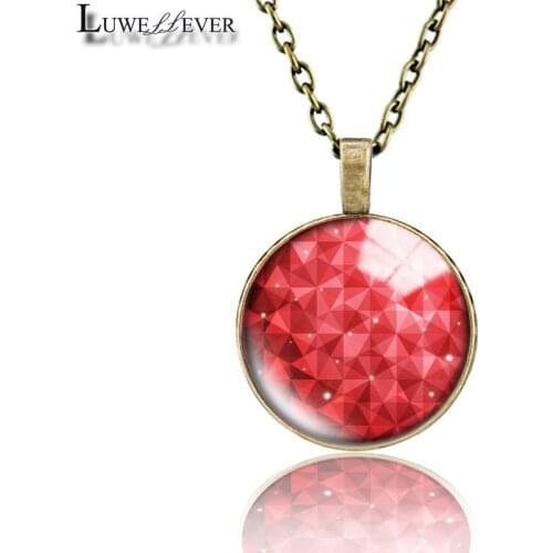 Geometric Red Necklace 672 25mm Bronze 30mm Wood Rhinestone Double-sided Moon Round Glass Pendant For Women Gift