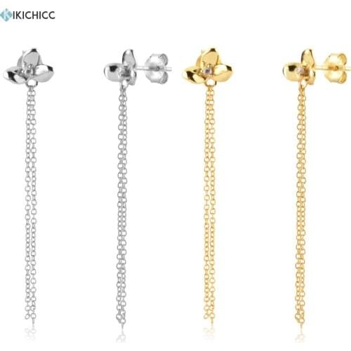 KIKICHICC 925 Sterling Silver CAMILLE GOLD Long Chain Flower Stud Earring Women Luxury Jewelry Gift Rock Punk Party Jewels Gift