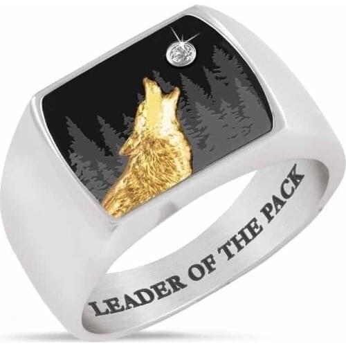 Fashion Europe Style Moon Wolf Ring Jewelry Classic Punk Men Ring Vintage Leader of The Pack Accessories for Male Party Gift