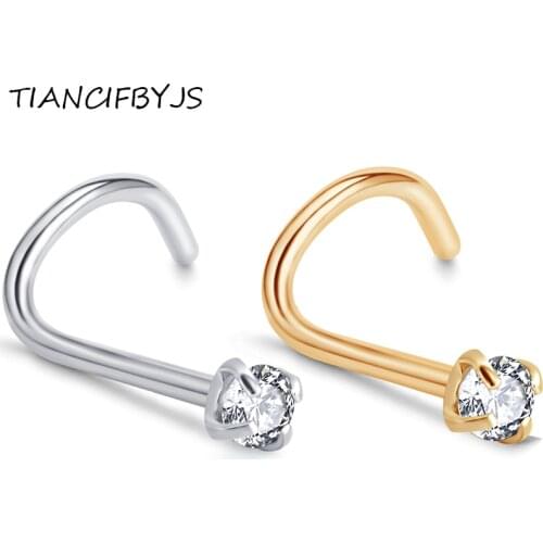 TIANCIFBYJS Stainless Steel Zircon Twist Screw Nose Stud Ring Ear Cartilage Wrap Ring Tragus Earring Piercing Jewelry 0.8mm