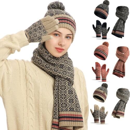 3Pcs Winter Hat and Scarf Gloves Set For Women Fashion Warm Wool Twist Cap Gorro Unisex Casual Hat Pompoms 2021 New Years Gift