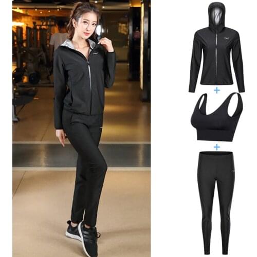 Sauna Suit Women Men Hooded Fitness Gym Exercise Training Sweat Shirt Pants Workout Sauna Jacket Full Black Tracksuit