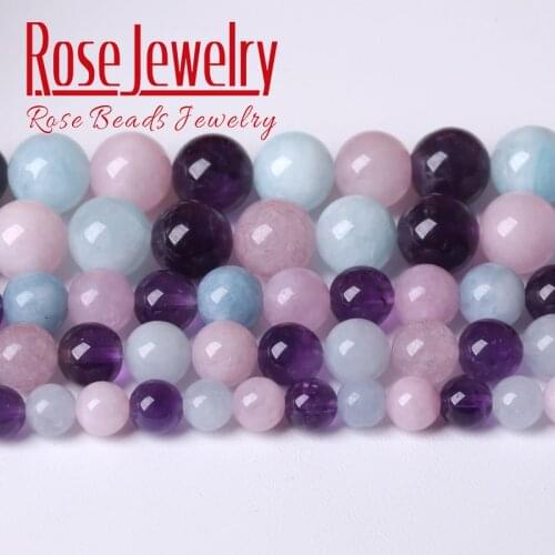 6 8 10mm Natural Amethysts Kunzite Aquamarines Round Beads Blue Stone Loose Beads For Jewelry Making DIY Bracelets Accessories