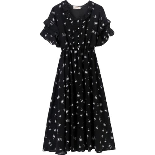 Fashion Korean White Black Chiffon Elegant Young Style Za 2020 Woman Sweet Preppy Short Sleeve Summer Girls Midi Dress