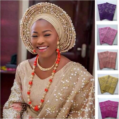 Newest Multi-Colored African Aso Oke Women Headtie Length 2M With Stones African Headtie Scraf Wrapper For Lady 30