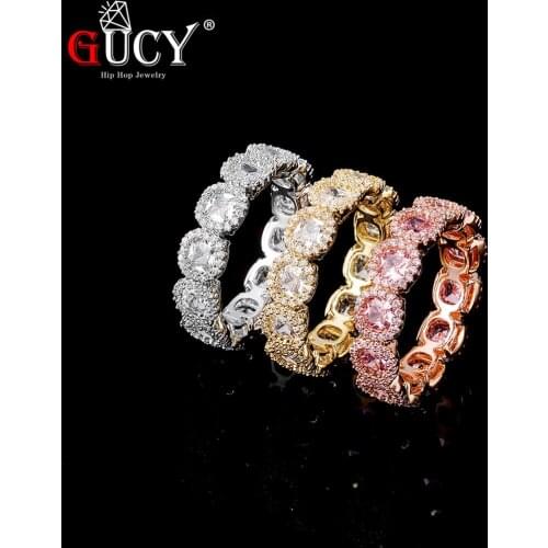 GUCY Couples Ring Copper Charm Gold Silver Color AAAAA Cubic Zircon Iced RING Fashion Hip Hop Jewelry For Gift