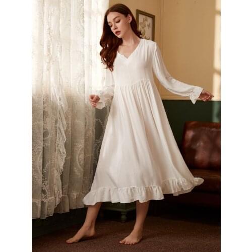 Sleepwear Lady Spring Autumn Long Sleeve Nightdress Loose Women Princess Comfortable White Sweet Lovely Nightwear Pregnant Woman