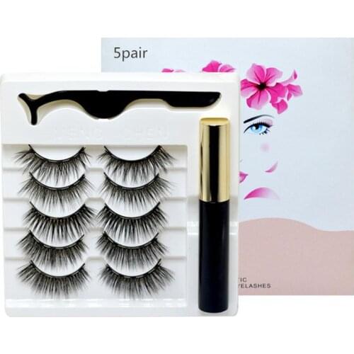 BellyLady 5Pair Magnetic False Eyelashes Eyeliner Set Natural Thick No Glue Prevent Allergy with Tweezer