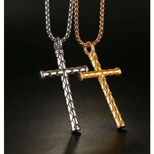XMAS Gifts Biker Stainless Steel Fashion Solid Cross Necklace Pendant with rolo Chain 24