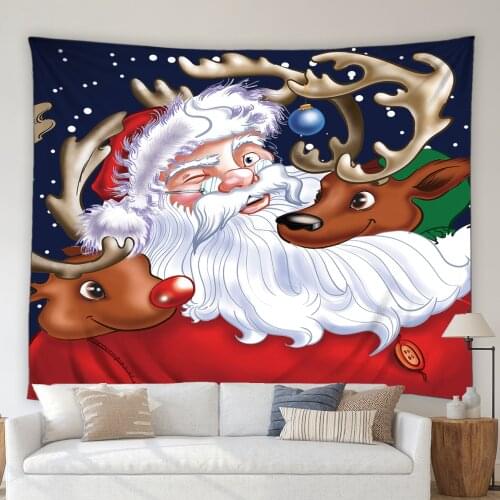 Christmas Red Tapestry Santa Claus Christmas Tree Elk Gift Box Background Decor Cloth Bedroom Living Room Wall Hanging Blanket