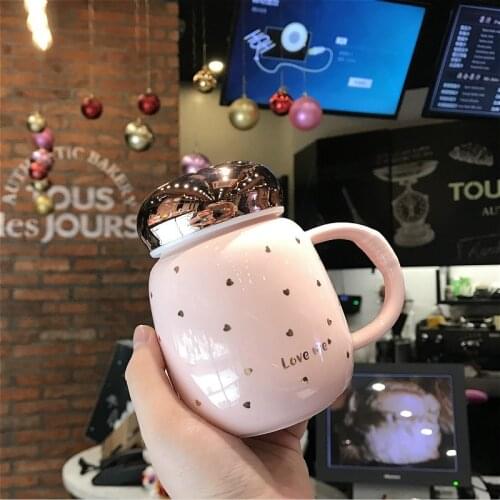 Pink Ins Starry Sky Ceramic Cup With Cover Spoon Handle Anti-scalding Mug Dormitory Office Portable Compact Cup