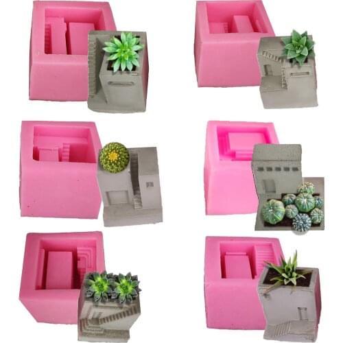 Hexagon Flowerpot Concrete Silicone Mold For Succulent Plants Round Pen Container Plaster Gypsum Mould Cement Clay Molds