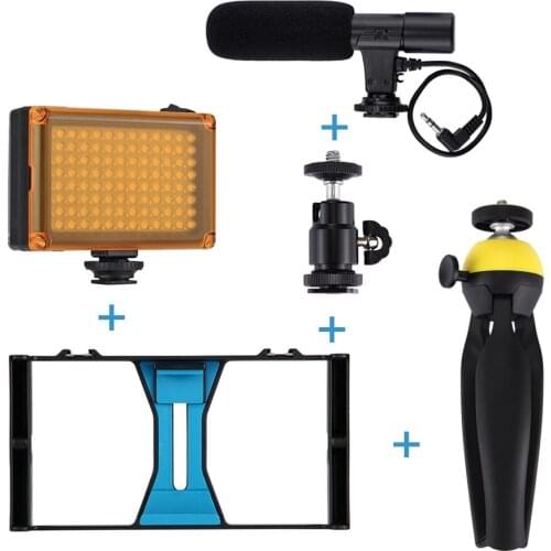 PULUZ Video Stabilizer Handheld Phone Vlogging Setup with LED light Microphone for iPhone 8 7plus For Youtube Video Filmmaking