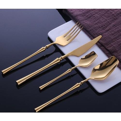 Slim Waist High-Grade 304 Stainless Steel Tableware Luxury Handle Knife and Fork Western Steak Knife and Fork Spoon 24-Piece Set