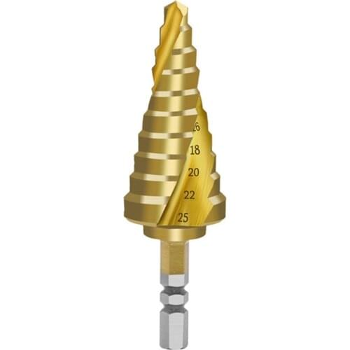6-25mm Step Cone Drill Bit Spiral Hex Shank HSS Titanium Coated Metal Drilling Steel Wood Hole Cutter Cone Drill