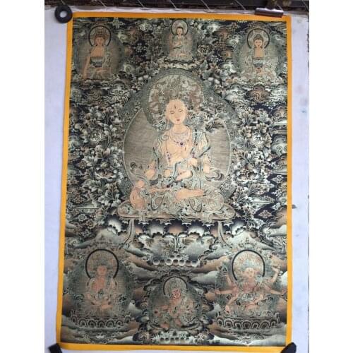 Longevity three white tara black gold thangkas. 80 x65 draw core sizes /Painter -quedan zhaxi