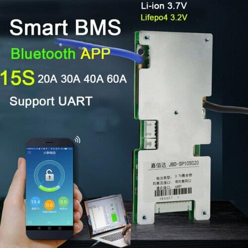 Smart 15S 30A 40A 50A 60A Li-ion LifePo4 Lithium Protection Board W balance High Current Bluetooth APP PC software 3.2V 3.7V