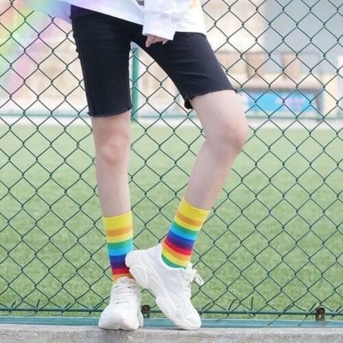 Woman socks Harajuku style fashion street colorful hip hop socks Korean womens style candy color skateboard rainbow socks