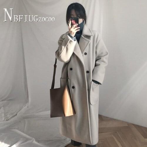 Long Sleeve Pocket Classic Fashion Lapel Women Woolen Coat OL Trench Jacket