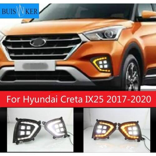 1Pair DRL For Hyundai Creta IX25 2017 2018 2019 2020 LED Daytime Running Light fog lamp Cover with yellow turning signal