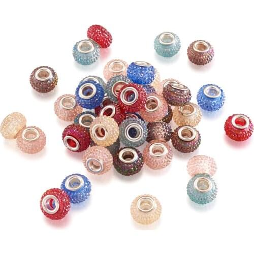 100pcs Resin Rhinestone European Rondelle Beads Large Hole Beads For Jewelry Making Mixed Color Women Bracelet Spacer Beads