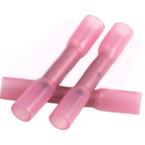100Pcs Red Heat Shrink Butt Connectors Electrical Wire Splice Terminals Waterproof Electrical Car Audio Wire Connector 18-22 AWG