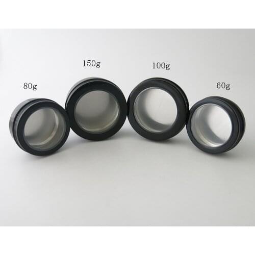 100 x 60G 80G 100G 150G Empty Black Aluminum Metal Jar with window Black Metal Container Aluminum Tins Pot Containers