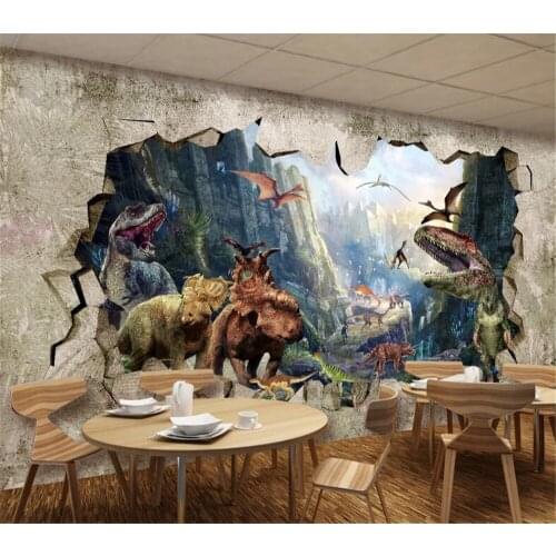 Milofi custom 3D wall painting ancient times dinosaur kingdom 3D stereo TV storefront background wall paper