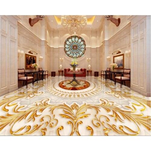 BEIBEHANG Floor 3D Wallpaper European Style Living Room Luxurious Gold Rose Marble Abstract Pattern 3d flooring papel pintado