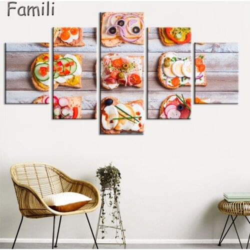 5pcs Chicken Whole Wheat Bread Spices Delicious Food Unframed Canvas Print Room Decor Print Poster Picture Canvas Free Shipping