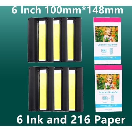 6 Inch Photo Paper Ink Cassette KP-108IN KP-36IN Ink and Paper Set for Canon Selphy CP1300 CP1200 CP910 CP900 Photo Printer