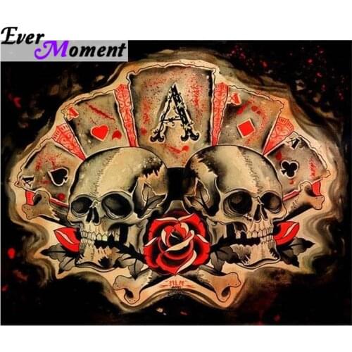 Ever Moment Diamond Painting Cross Stitch Skull Poker Red Rose Full Square Drills New 5D DIY Diamonds Painting Craft ASF1009