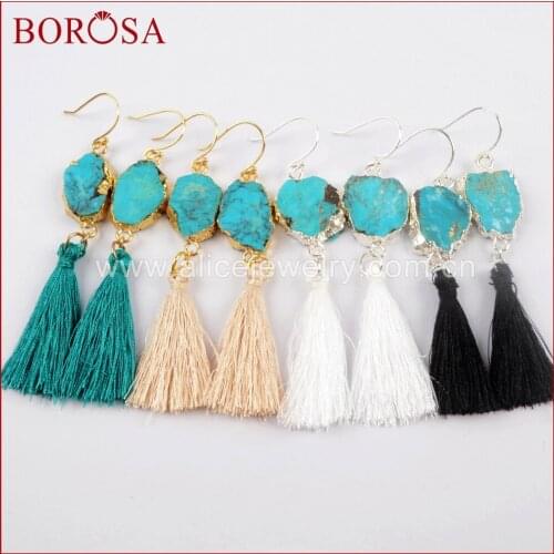 BOROSA 3/5Pairs Natural Turquoises Slice Rainbow Tassel Drop Earrings Natural Stone Druzy Earrings Fashion Jewelry G1627