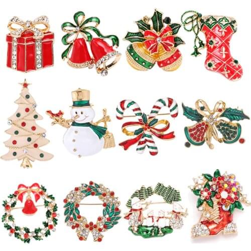 Boosbiy 2019 New Arrival Xmas Enamel Snowman Santa Tree Bells Brooch Pin Christmas Gifts Accessories Fine Jewelry For Women