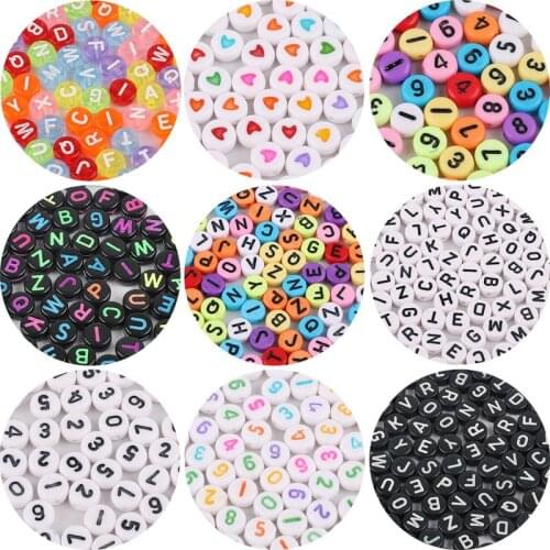 100pcs/lot 4x7mm Mixed Russian Letter Acrylic Beads Round Flat Alphabet Heart Beads For Jewelry Making Handmade Accessories DIY