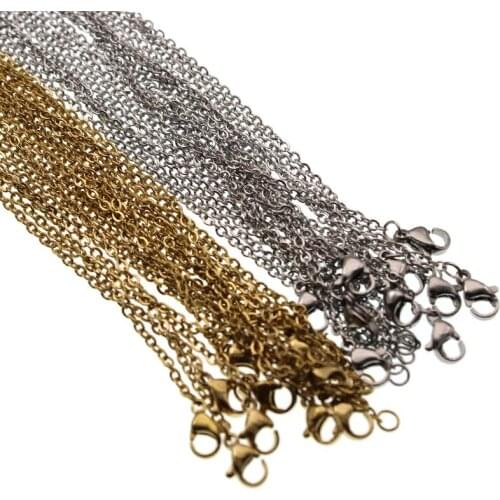 5pcs/lot Gold Stainless Steel Link Chains Necklaces Fashion DIY Jewelry Making Cuban Chains Lobster clasp Chain DIY Crafts