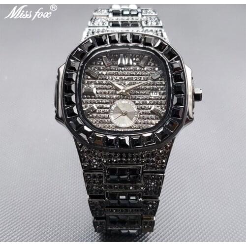 Black Watch for Men Luxury Origin Diamond Bracelet Square Dial Men Quartz Wristwatches Automatic Calendar Waterproof Hour 2021