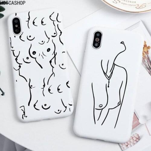 Boobs Art Print Harajuku Phone Case for iPhone 12 mini 11 Pro Max X XR XS 8 7 6s Plus Candy white Silicone Cases